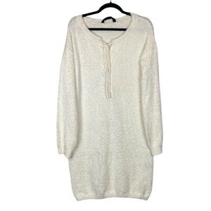 Knot Sisters fuzzy cream lace up long sleeve dress